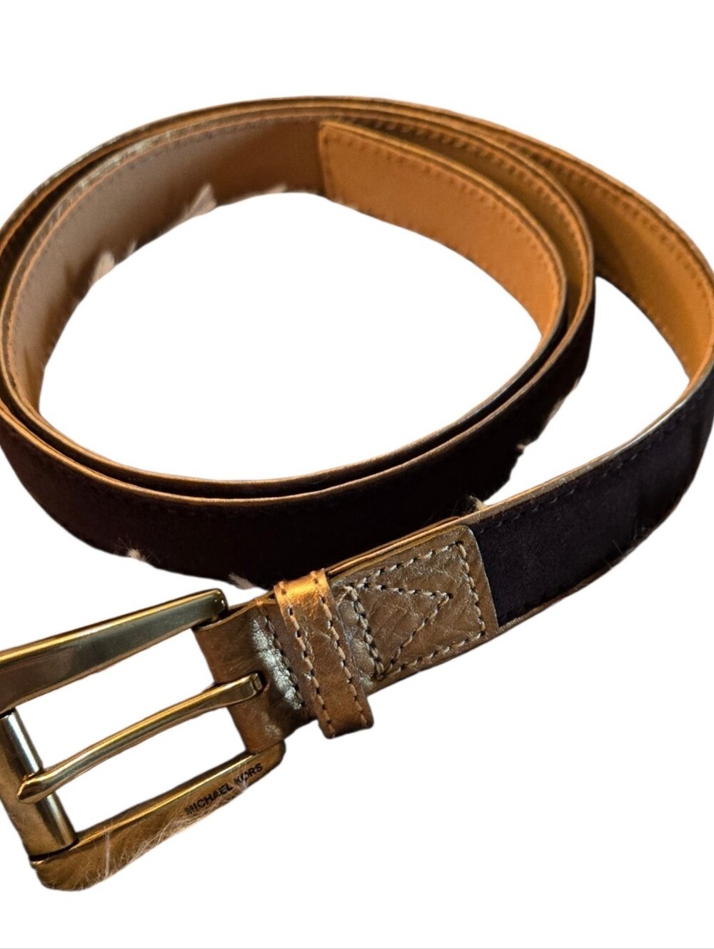 Michael Kors Brown Suede Leather Belt with Gold Trim Size XL